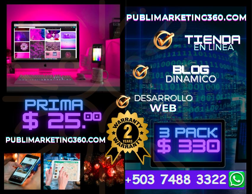 Oferta de dos años: tienda en línea, blog dinámico y desarrollo web por $330 con una prima de $25. Ideal para el crecimiento sostenible.