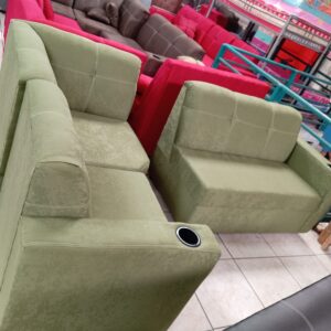 Sofá modular relax L verde con portavasos